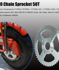 Beefy 420 Chain Sprocket For Mini Bikes And Go Karts, 50 Tooth, 40mm Bore beside mini bike rear wheel closeup