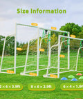 Heavy Duty Backyard Soccer Goals Kit 12x6, 8x6 And 6x4 Ft With 2 Inch Powder Coated Galvanized Steel Frame on grass field