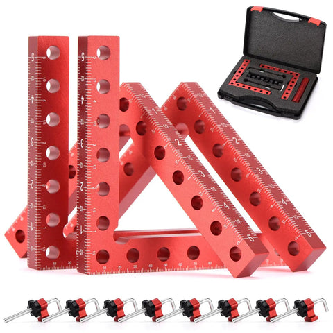 Four Pack 5.5 Inch Aluminum Alloy Right Angle Corner Clamp Set For Woodworking, Ultra Precise 90 Degree Positioning Squares