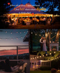 Evening outdoor scenes with 100 Ft Outdoor Globe String Lights With 110 G40 Bulbs, Weatherproof Lit Patio Party Lights.