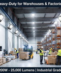 200W LED Flood Light Outdoor Ultra Bright 20000LM 6500K in warehouse setting