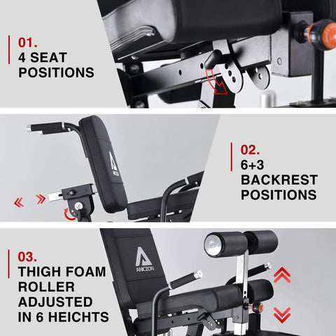 Leg Extension And Curl Machine For Home Gym With Adjustable Seat And Backrest Durable 14 Gauge Steel Construction angles