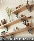 Badass Octopus Cast Iron Shelf Brackets 2 Pack, 5.18 Inch decorative L brackets supporting wooden shelves with decor.