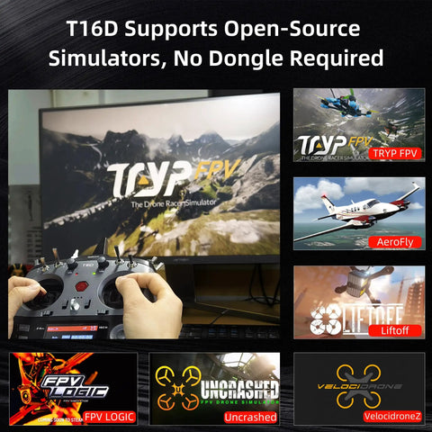 Hands operating T16D 16Channel 2.4G RC Transmitter With R16F Receiver Supports ELRS And Crossfire Long Range Modules