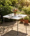 34 Inch Square Folding Table For Four With 330 Lbs Capacity Built Tough HDPE Top And Heavy Duty Steel Legs set for outdoor dining