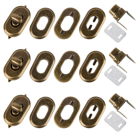 Framendino brass-tone turn-lock clasps, 12 sets with mounting plates for leather bags/purses