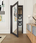 Mirror Slab Door 24x80 One Side French Interior Pocket Barn Door Solid Wood Paintable Black Pre Finished Panel in laundry room