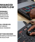 Dope Beat Making MIDI Controller With 16 Velocity Sensitive RGB Pads And Aftertouch, MPC Software Integration, LCD, knobs, hands-on view