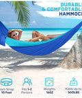 Ultralight Parachute Nylon Camping Hammock With Two Tree Straps Supports Up To 600 Lbs For Single Or Double Use Travel Swing Outdoor Gear For Beach Backpacking And Hiking Blue