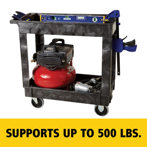 Heavy Duty Workhorse 2 Shelf Service Cart On Wheels With 300 Pound Capacity Black Lipped Shelves And Handy Handle Built From High Density Foam That Will Not Rust Or Chip Ideal For School Restaurant Warehouse And Manufacturing