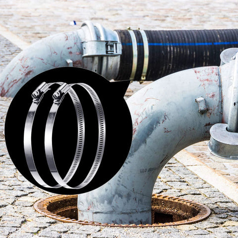 12 inch stainless steel hose clamps securing industrial pipes