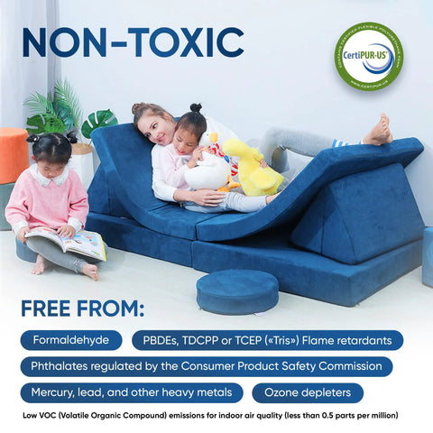 Non-toxic blue foam play couch for kids with safety certifications