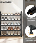 Beefy 5-Tier Metal Shoe Rack With Mesh Shelves for Entryway, Closet or Garage showcasing structure and adjustable feet.