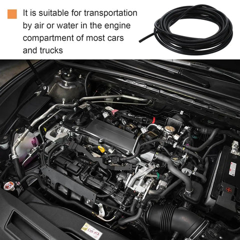 Engine view showing High Temperature Silicone Vacuum Hose Kit 16.4 Feet Black Outer 5mm Inner 3mm Flexible Auto and Industrial Vacuum Tubing