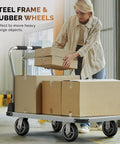 Heavy Duty 2200 Pound Capacity Foldable Push Cart Dolly With Boxes, Swivel Flat Bed Wagon For Easy Furniture And Luggage Transport
