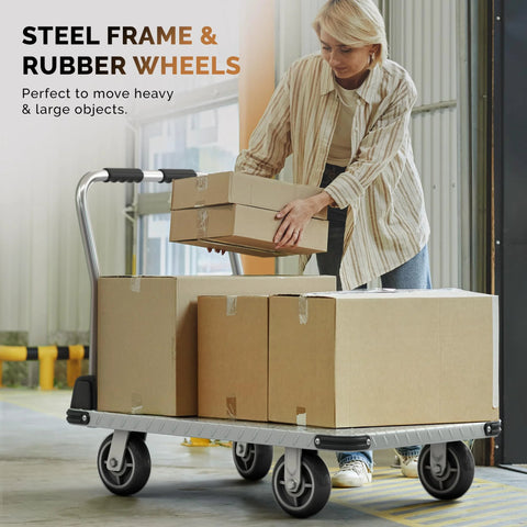Heavy Duty 2200 Pound Capacity Foldable Push Cart Dolly With Boxes, Swivel Flat Bed Wagon For Easy Furniture And Luggage Transport