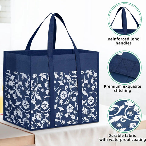 Foldable Reusable Grocery Bags Four Pack With Reinforced Handles And Waterproof Coating Heavy Duty Tote Bags For Groceries