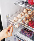 Hand sliding clear plastic egg storage organizer with lid, BPA free PET 14-egg holder for fridge, stackable storage box, keeps eggs safe from cracks