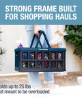 Person carrying a loaded Collapsible Shopping Baskets With Handles, 24L Three Pack, Fold Flat Plastic Storage Bins For Car And Home.