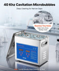 Heavy Duty Ultrasonic Cleaner With A Spacious Three Liter Tank And Zippy 40kHz Output showing digital controls and stainless steel body.