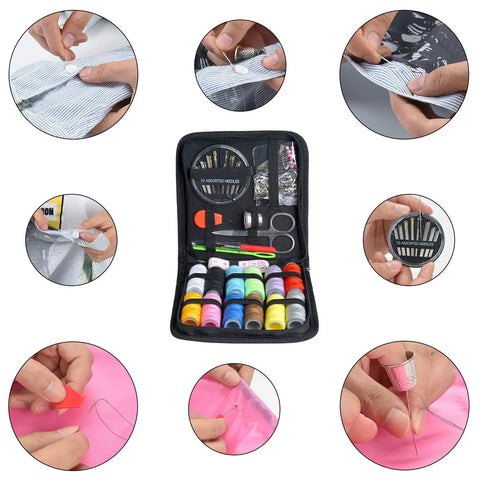 Portable Mini Sewing Kit For Travel And Home Use With Zipper Case And 74-Piece Gear Includes 12 Color Threads Scissors Needles
