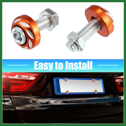 4 Pack Aluminum Alloy License Plate Bolts Screws Nuts For Cars And Motorcycles Orange Long Lasting Universal Fit M6 1.0