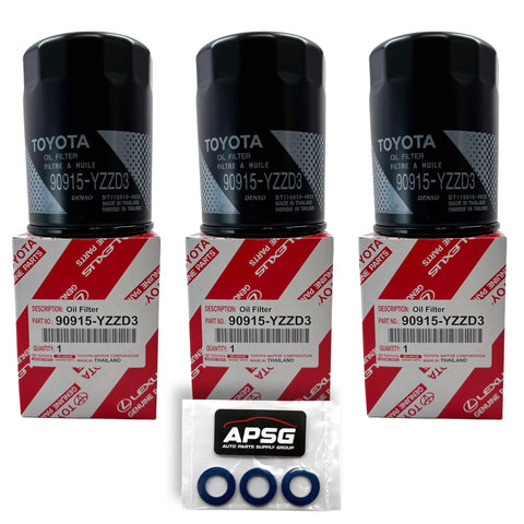 Oil Filter 90915-YZZD3 With APSG Drain Plug Washers, 3 Pack, Direct Fit Replacement For Toyota And Lexus Vehicles