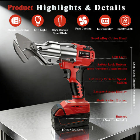 Cordless Brushless Sheet Metal Shear Built For Pros, Milwaukee M18 Battery Compatible, 360 Degree Pivoting Head, 14 GA