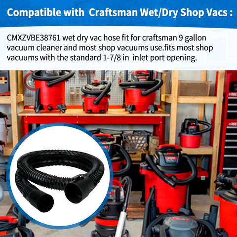 Seven Foot Replacement Hose For Wet Dry Vacuums 1 7 8 Inch Inlet Industrial Grade Vacuum Hose Attachment on shop vac display