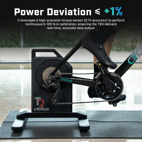 High-Power Indoor Bike Trainer With 2200W Brushless Motor shown with power deviation feature