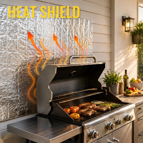 Heavy Duty Tear And Stick Sound Deadening Mat 10mm Thick Aluminum Heat Shield Foil 60 X 40 Inches Road Warrior Noise Absorber For Auto Body Panel Insulation Pack Of Two displayed behind a grill.