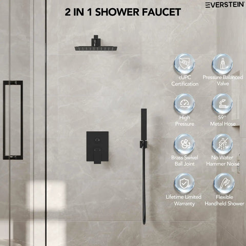 Top Shelf 10 Inch Rainfall Shower System With Adjustable Handheld Spray And Wall Mount Valve In Slick Matte Black Finish For Heavy Duty High Pressure Bathroom Upgrades