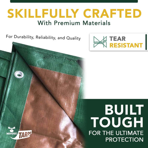 Heavy Duty Waterproof Tarp 20x25 Ft Reversible Green And Brown 12 Mil Thick Poly Sheet, Tear-Resistant All Weather Shelter Cover