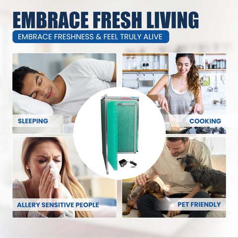 20x25x1 Electronic Air Filter Kit For Whole Home Purification With High Air Flow shown with lifestyle benefits