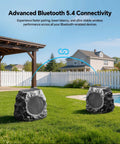 Outdoor Rock Speaker With 60W Deep Bass And Remote Control IPX7 Waterproof Solar Powered Bluetooth Speaker beside pool