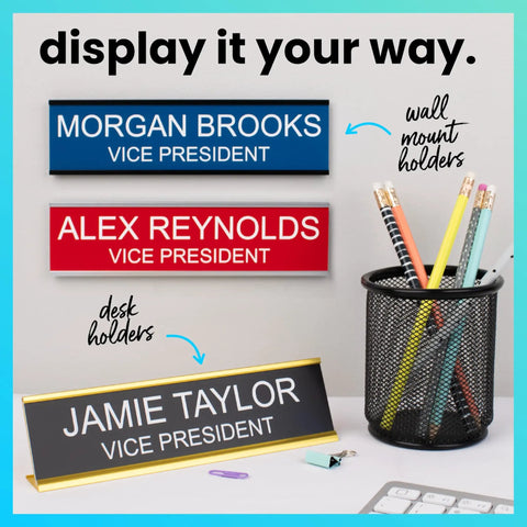 Custom Name Plate for Desk or Door With 14 Color Options 2 by 8 Inches Easy to Personalize Includes Desk or Wall Mount Ideal Office Sign