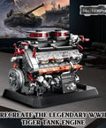 Badass Tiger Tank Engine Building Blocks Set 1236 Pieces Heavy Duty Military Mechanical Gear Model Kit Realistic Piston Movement STEM Gift For Gear Heads And Tinkerers showcasing detailed engine components on a sleek display.