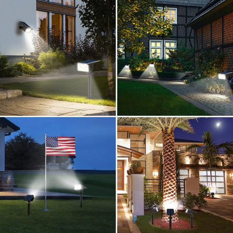 Super Duper Bright 3 Pack Solar Spot Lights Landscape Security, Smart Motion Sensor Snaps On Instantly When You Walk By, 62 Led 1000 Lumen Cool White Floods, Three Custom Modes, Total Game Changer For Any Yard Or Driveway