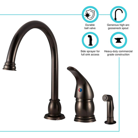 RV Gooseneck Kitchen Sink Faucet With Matching Side Sprayer, High Arc Spout, Venetian Bronze, Single Lever Handle, Pro Grade Build