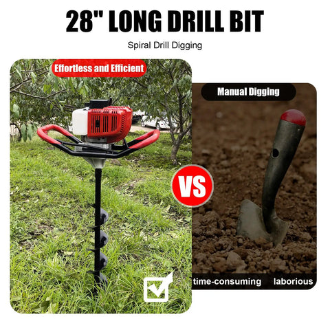 Beast Of A 52cc Gas Powered Post Hole Digger Earth Auger With 4 Inch 6 Inch 8 Inch Bits in garden vs manual digging comparison