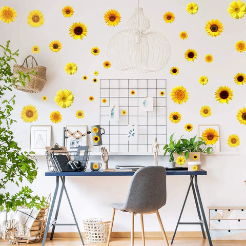 72 Pieces Sunflower Wall Sticker Set Peel And Stick 3D Removable Waterproof Decals for a bedroom workspace wall decor