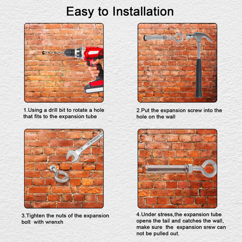 Installation steps for 10 Pack M6 89mm Concrete Eye Bolts Stainless Steel Wall Eyebolts Concrete Shoulder Brick Anchors