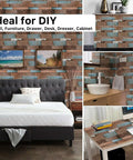 Faux Wood Peel And Stick Wallpaper For DIY Projects in rustic shiplap texture on walls, suitable for countertops, cabinets, and bathrooms.