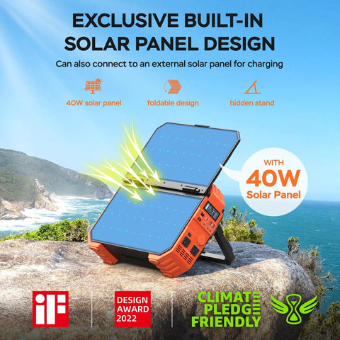 Portable Power Station 1600W Peak 3200W With Built In Solar Panel 1024Wh LiFePO4 Battery USB C Fast Charge outdoor setup