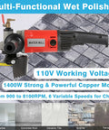 Powerful 1400W Wet Polisher Grinder with 110V operation, 4 inch for tile, marble, granite, and cement floors, pro-grade use