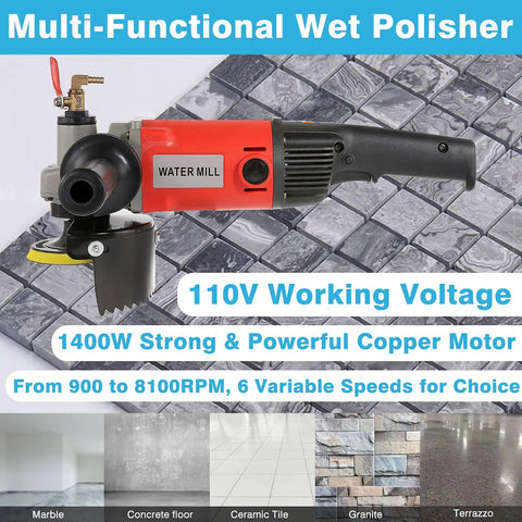 Powerful 1400W Wet Polisher Grinder with 110V operation, 4 inch for tile, marble, granite, and cement floors, pro-grade use