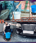 Two Pack Round Plastic Bucket Dollies With Five Quick Spin Swivel Casters For Smooth Easy Rolling Heavy Duty Mobile Base Stands No Sweat Transport For Car Washes Or Lugging Flower Pots Around The Shop In Black in use comparison.