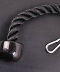 Close-up of Beefy Heavy Duty Tricep Rope Attachment for Cable Machines with Easy Grip Non Slip Rope and Stainless Steel Snap Hook