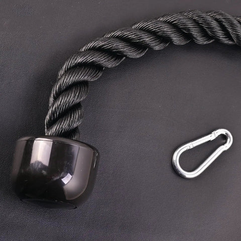Close-up of Beefy Heavy Duty Tricep Rope Attachment for Cable Machines with Easy Grip Non Slip Rope and Stainless Steel Snap Hook
