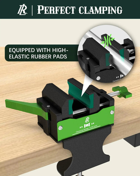 Golf Club Vise Clamp Station No Drill Regripping Kit with high-elastic rubber pads on a wooden table edge for secure grip